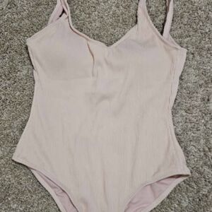 Girls' Pink Ribbed One-Piece Swimsuit
